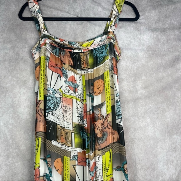 Animale Brazil Comic Print Cartoon Chiffon Maxi Dress In White Size 36 XS - Picture 3 of 8